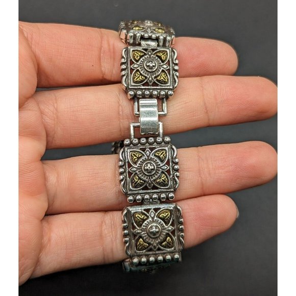 Brighton Detailed Two Tone Silver Gold Square Bracelet - Picture 3 of 12